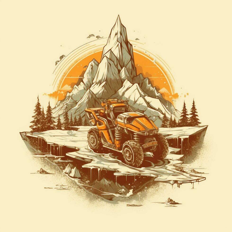 mountain with snowmobile illustration photo