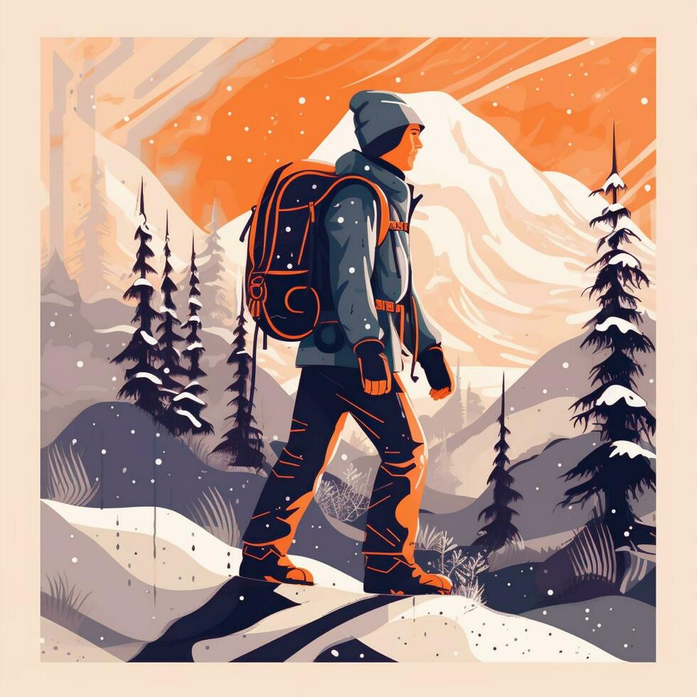 vector winter hiking silhouette poster design photo