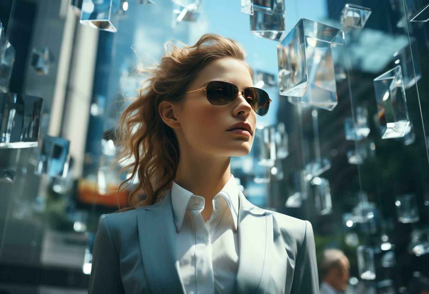 Ai generative Double Exposure of a Business women in the Cityscape Embodies Success and Future Plans realistic photo