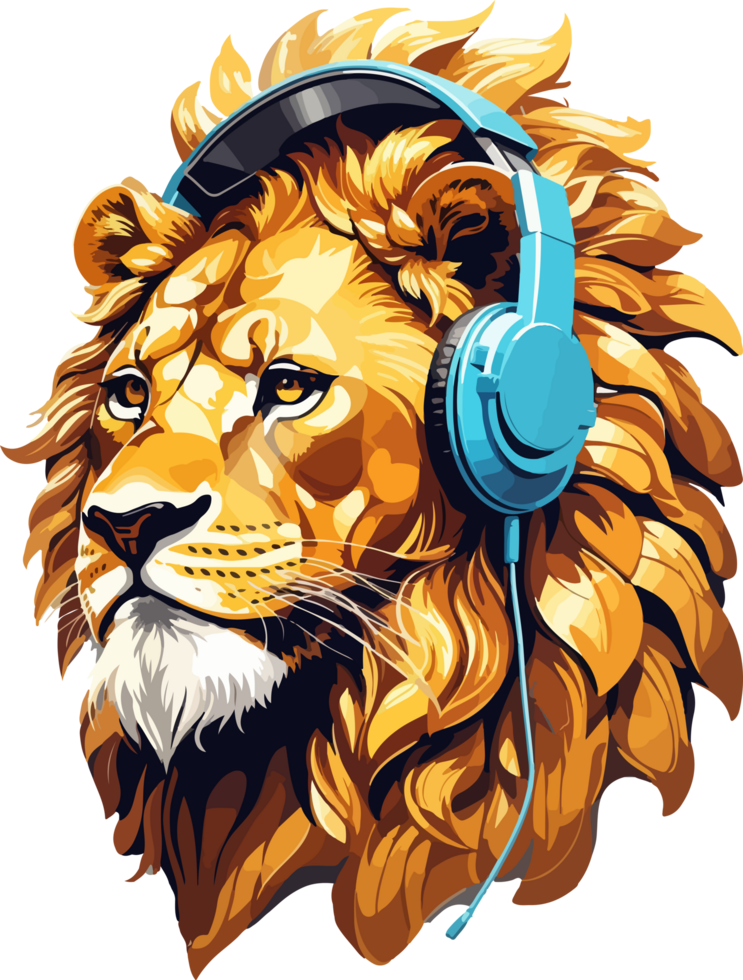 Lion wear Headphone Illustration with AI Generative png