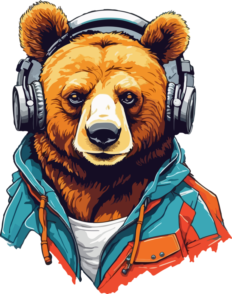 Bear Mascot wear Headphone Logo AI Generative png