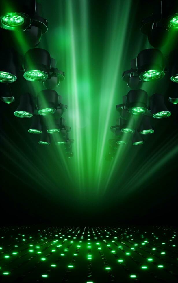 Ai generative Backdrop With Illumination Of green Spotlights For Flyers realistic image, ultra hd, high design very detailed photo