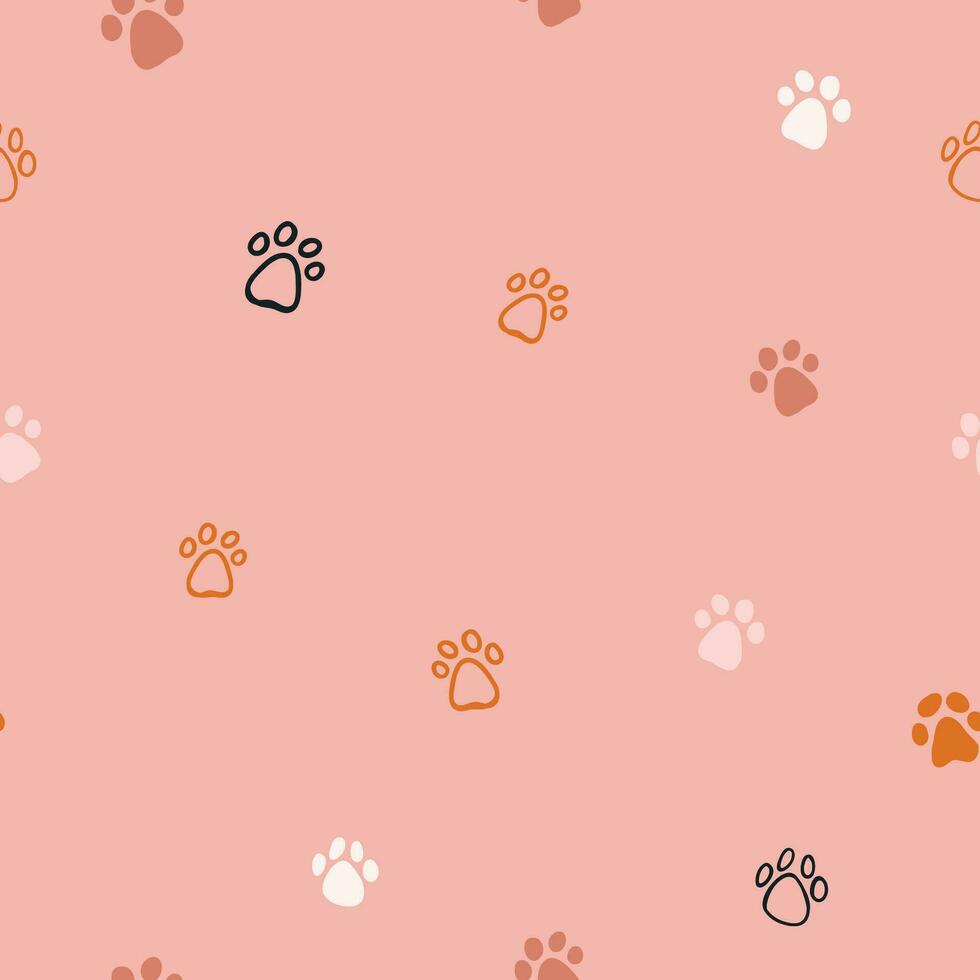 Vector seamless pattern with cartoon dog and cat paws on pink background. Domestic dog pattern