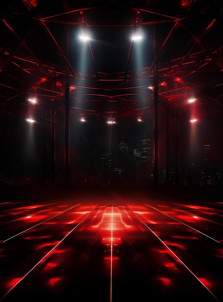 Ai generative Backdrop With Illumination Of Red Spotlights For Flyers realistic image ultra hd high design photo