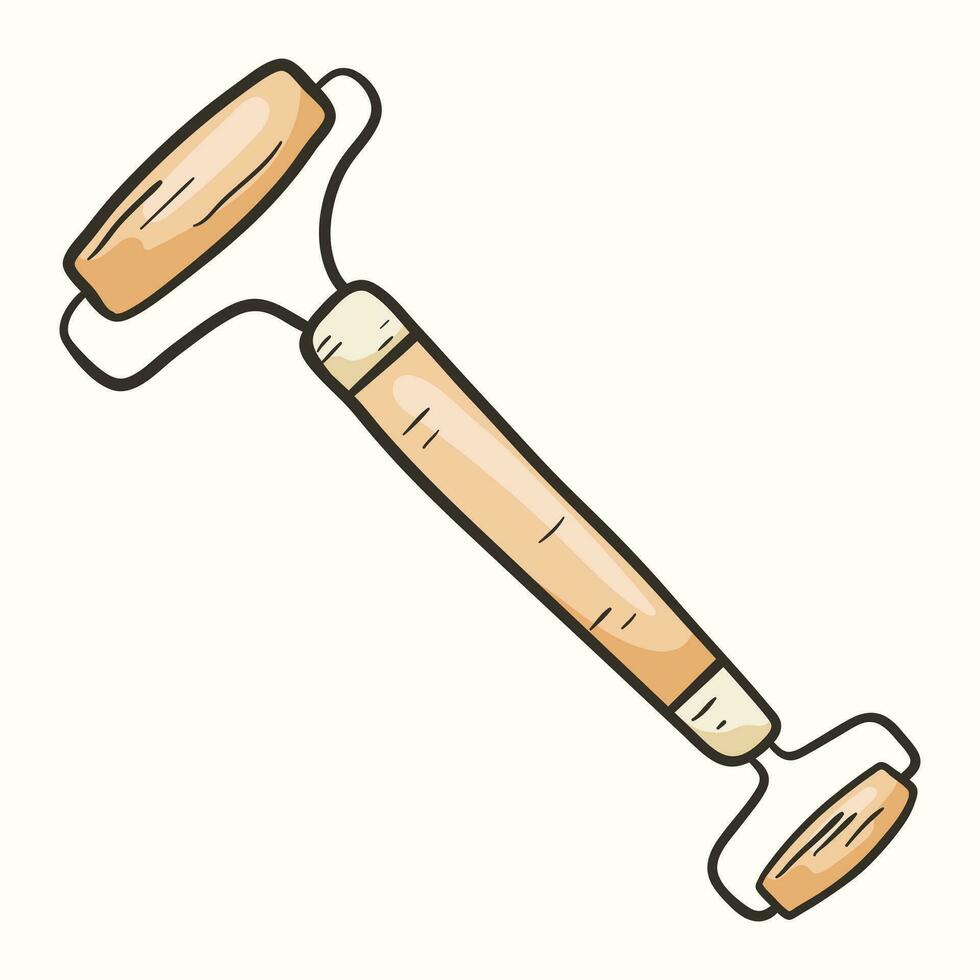 Vector isolated doodle illustration of gua sha facial massager roller.