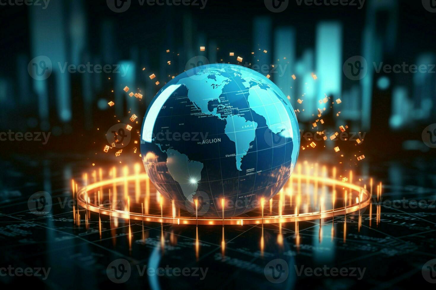 Futuristic 3D rendering Glowing orb with financial symbols, a digital financial world AI Generated photo