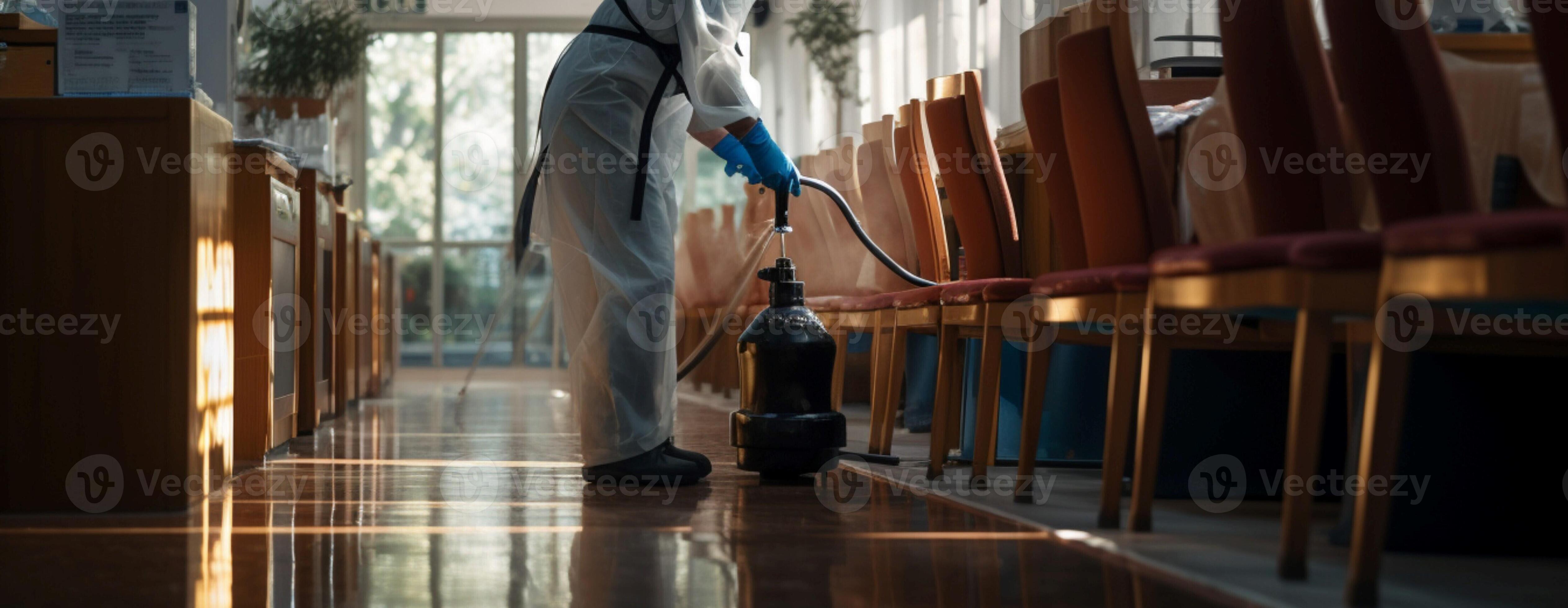 Hygienefocused staff disinfects premises, ensuring cleanliness and