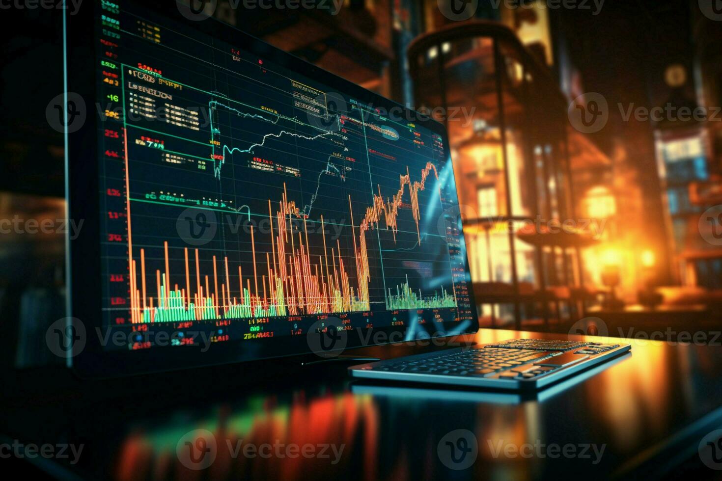 A graphic concept delves into the intricacies of stock market and forex trading AI Generated photo