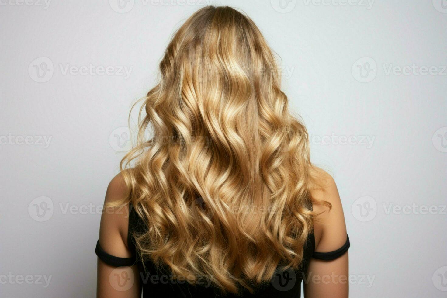 Isolated blonde balayage Nature themed hair care depicted in young womans back hair AI Generated photo