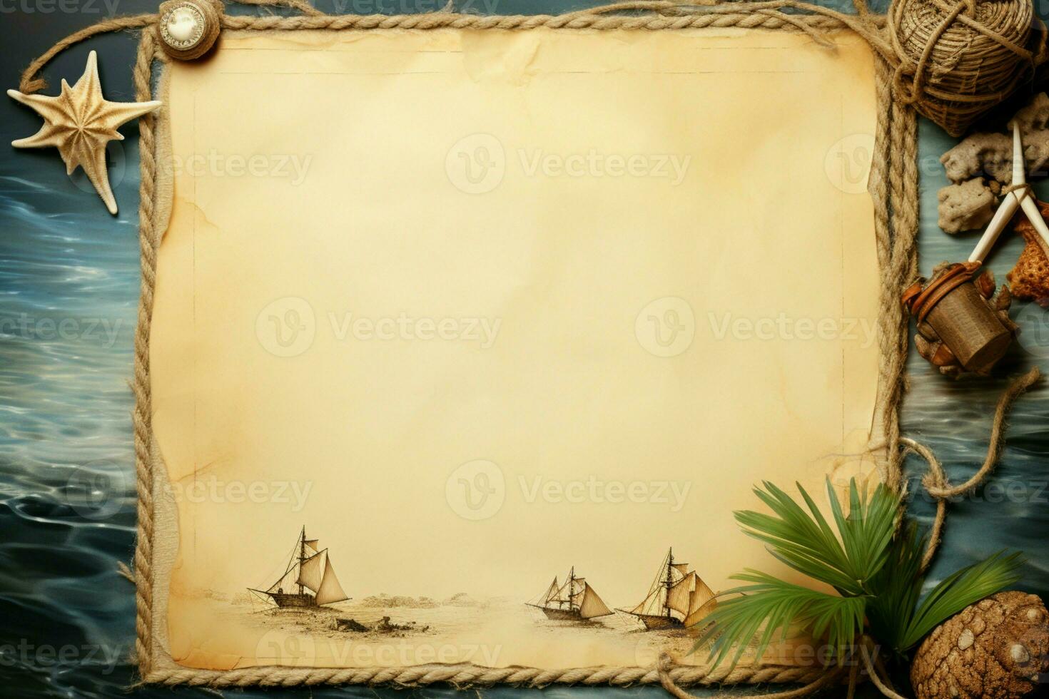 Seafaring touch Blank paper sheet adorned with a delicate nautical rope border AI Generated photo