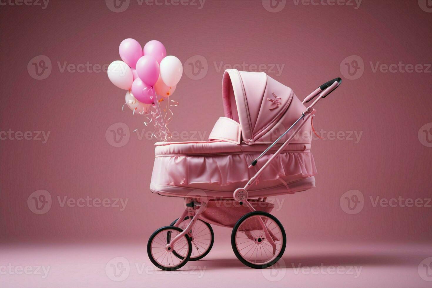 Pink baby stroller, a holiday honor for the birth of a baby girl AI Generated photo