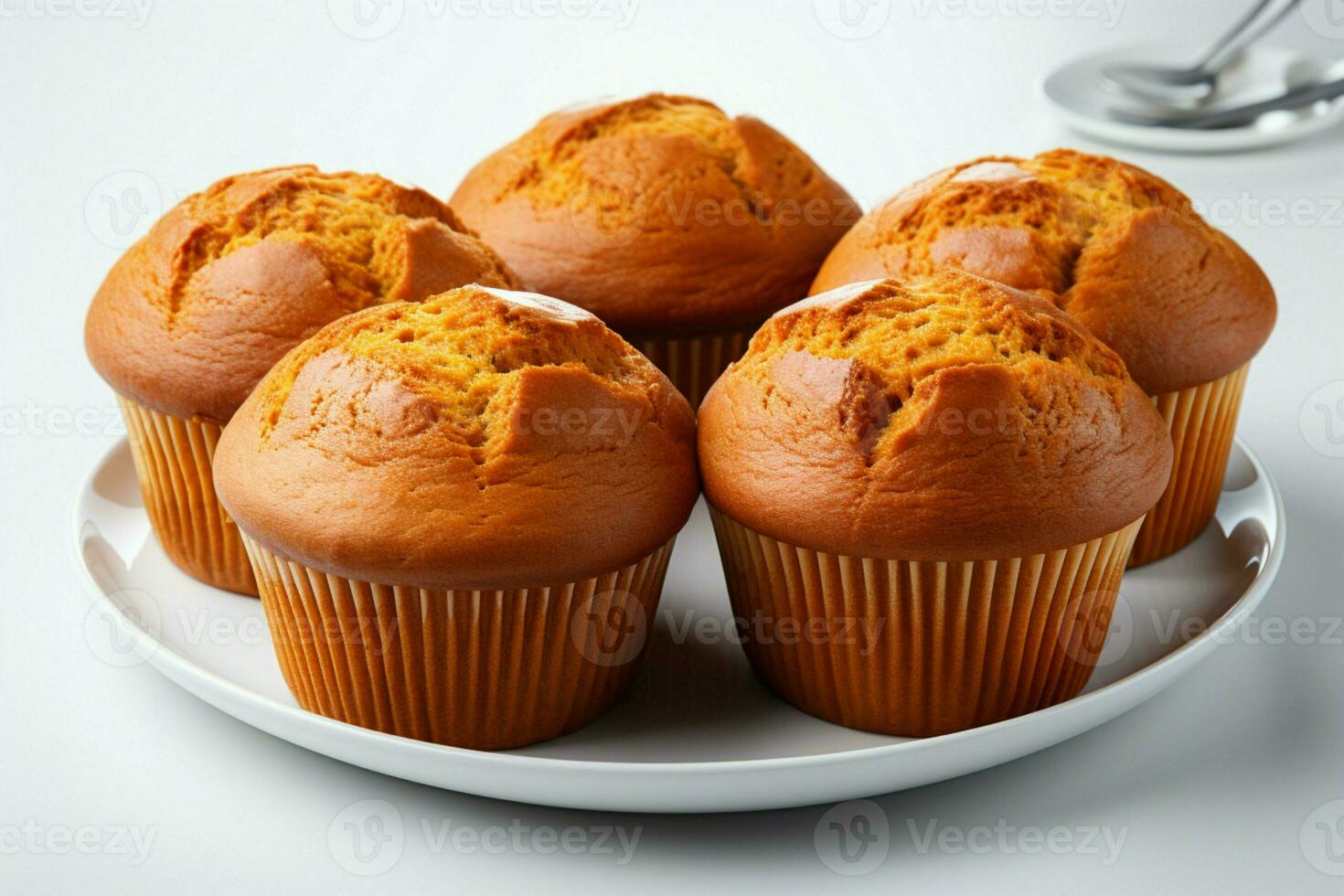 Spiced pumpkin muffins, autumn's delight, on a clean, bright white background AI Generated photo