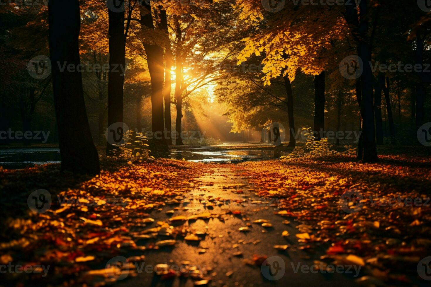 Enchanting autumn view Sun kissed forest golden AI Generated photo