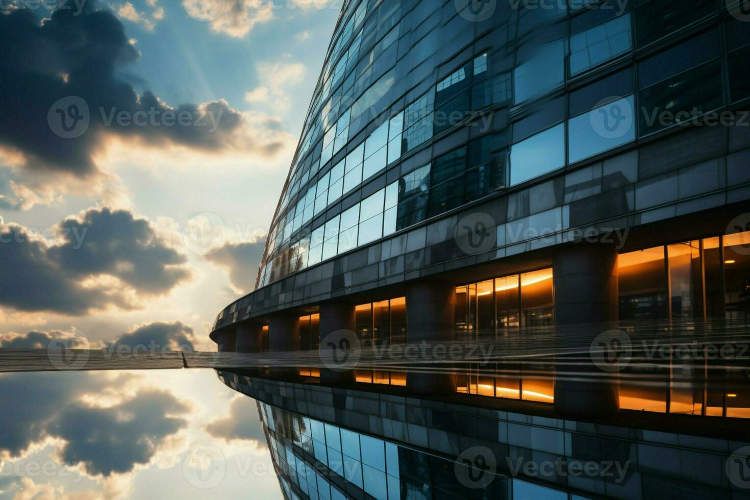 In depth perspective Detail shot showcases intricacies of contemporary business buildings AI Generated photo