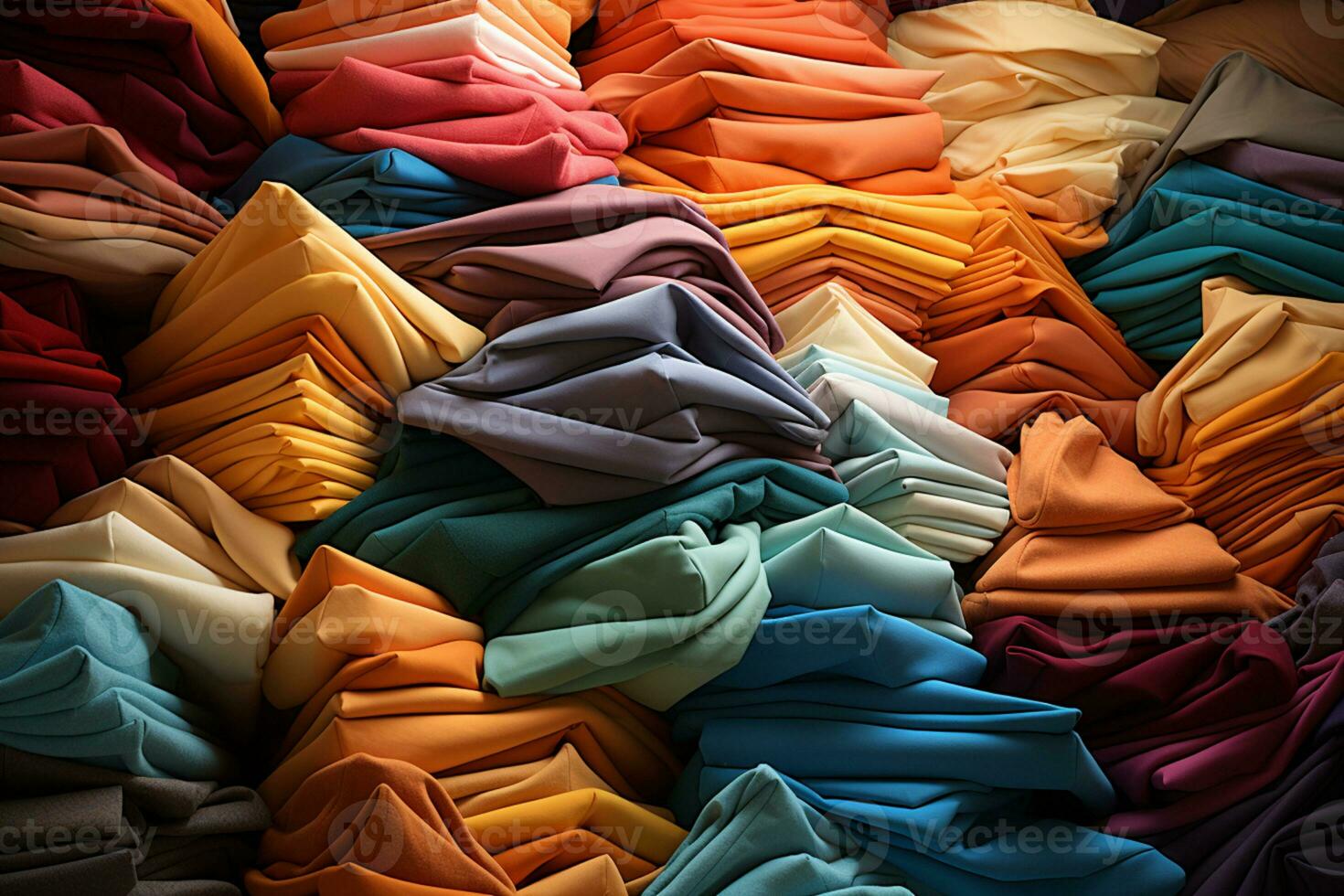 pilas de vistoso textiles crear un fascinante antecedentes en Tienda ai generado foto