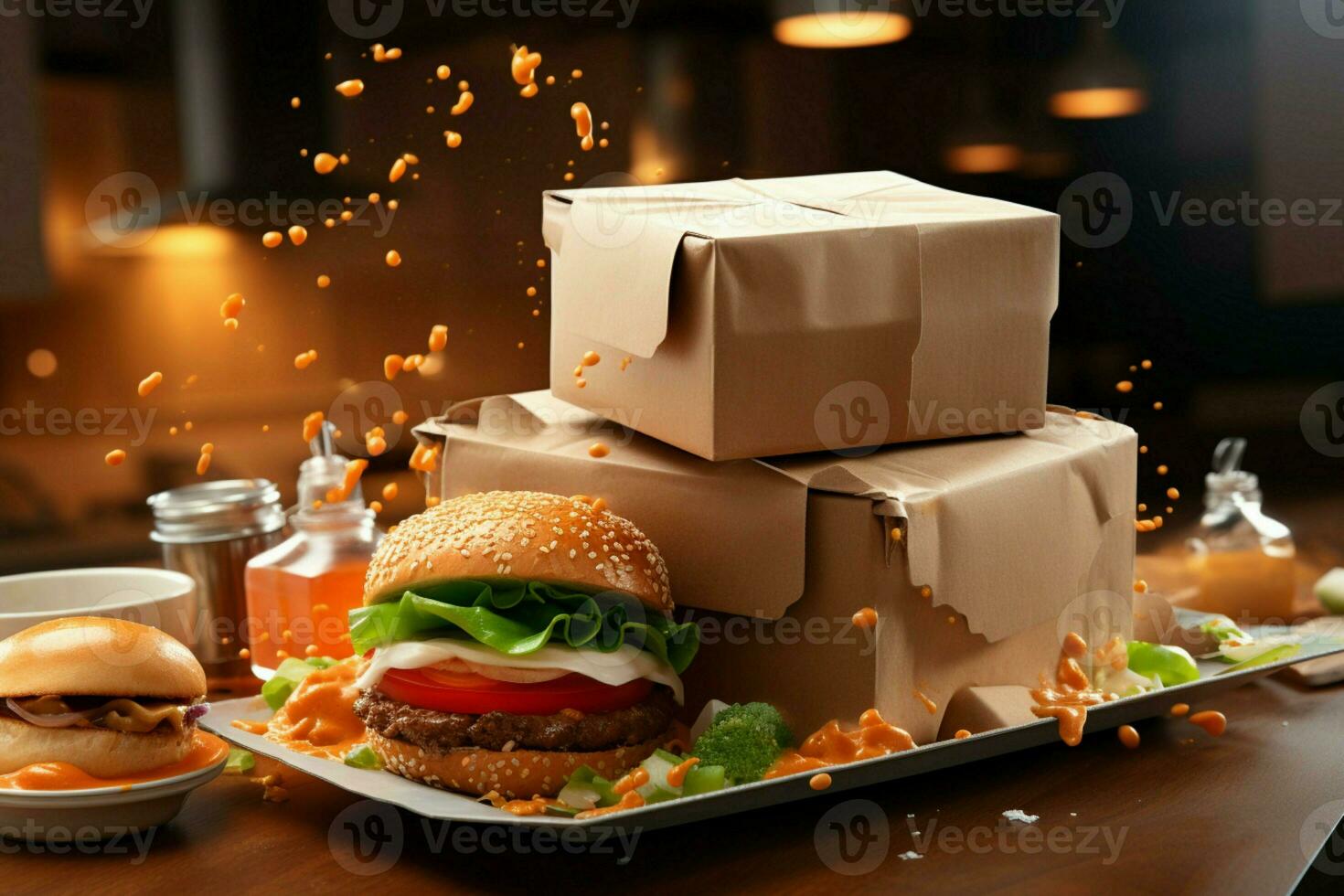 Edible delivery  Artistic portrayal highlights the essence of a satisfying food delivery. AI Generated photo