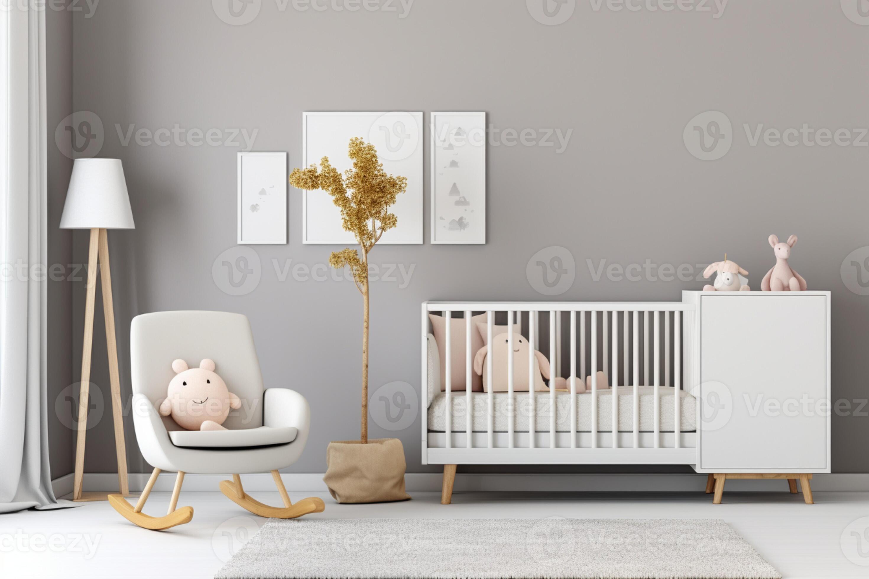 Minimal nursery with a white crib, offering a serene and inviting