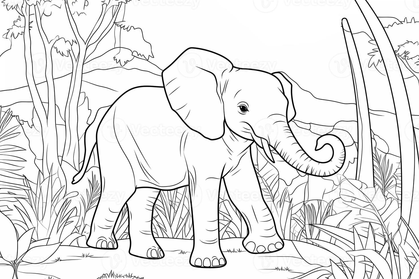 Educational printable coloring worksheet. Baby animal in jungle. Coloring dinosaur illustration. Coloring activity for children. photo