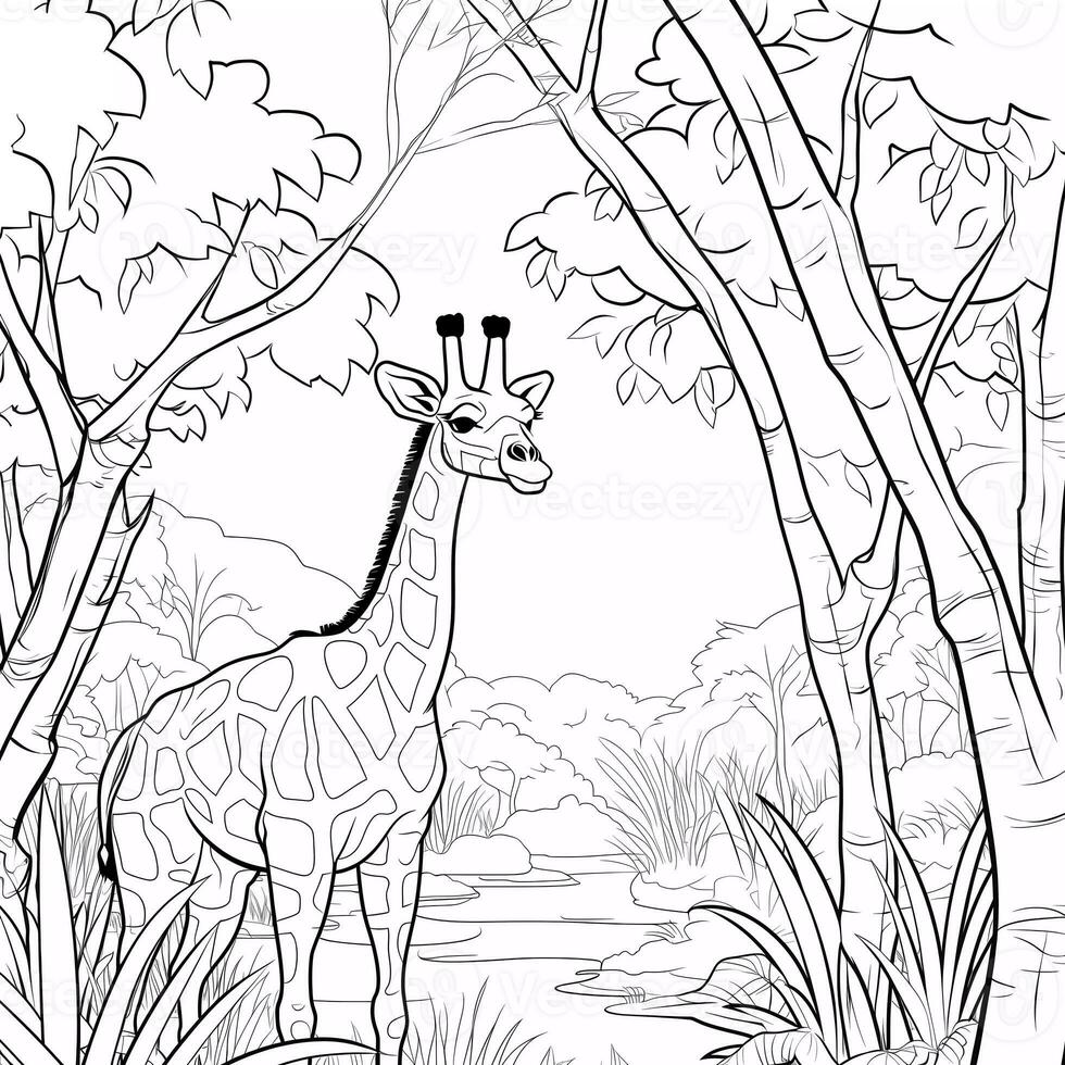 Educational printable coloring worksheet. Baby animal in jungle. Coloring dinosaur illustration. Coloring activity for children. photo