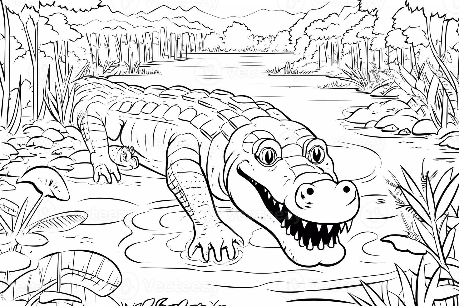 Educational printable coloring worksheet. Baby animal in jungle. Coloring dinosaur illustration. Coloring activity for children. photo
