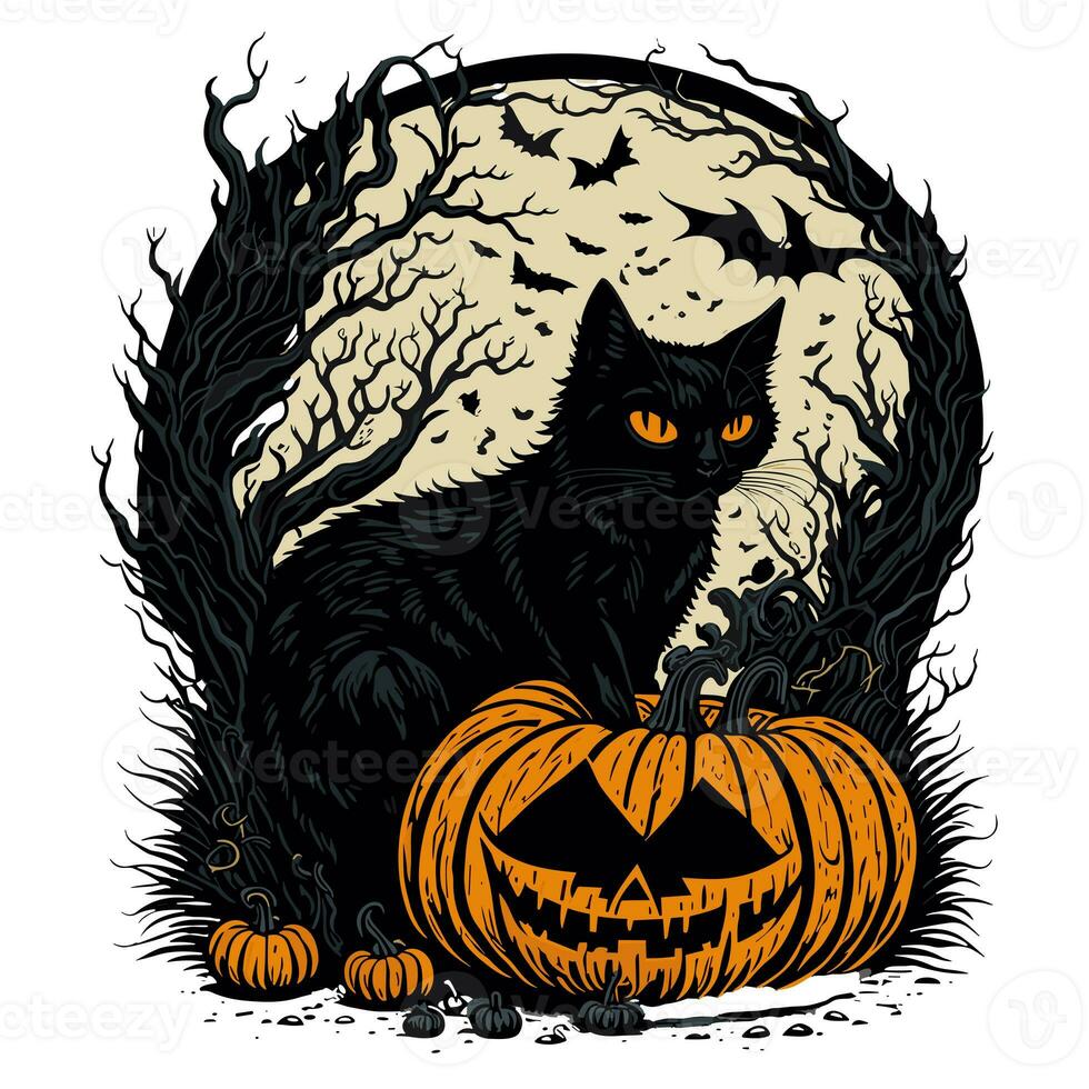 black cat and pumpkin graphics for halloween photo