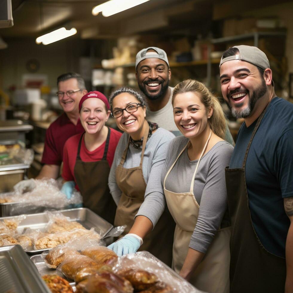 Group of people volunteering at a shelter photo