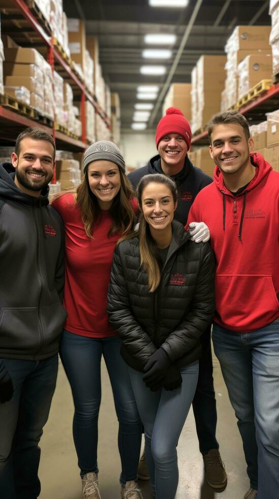 Group of people volunteering at a shelter photo