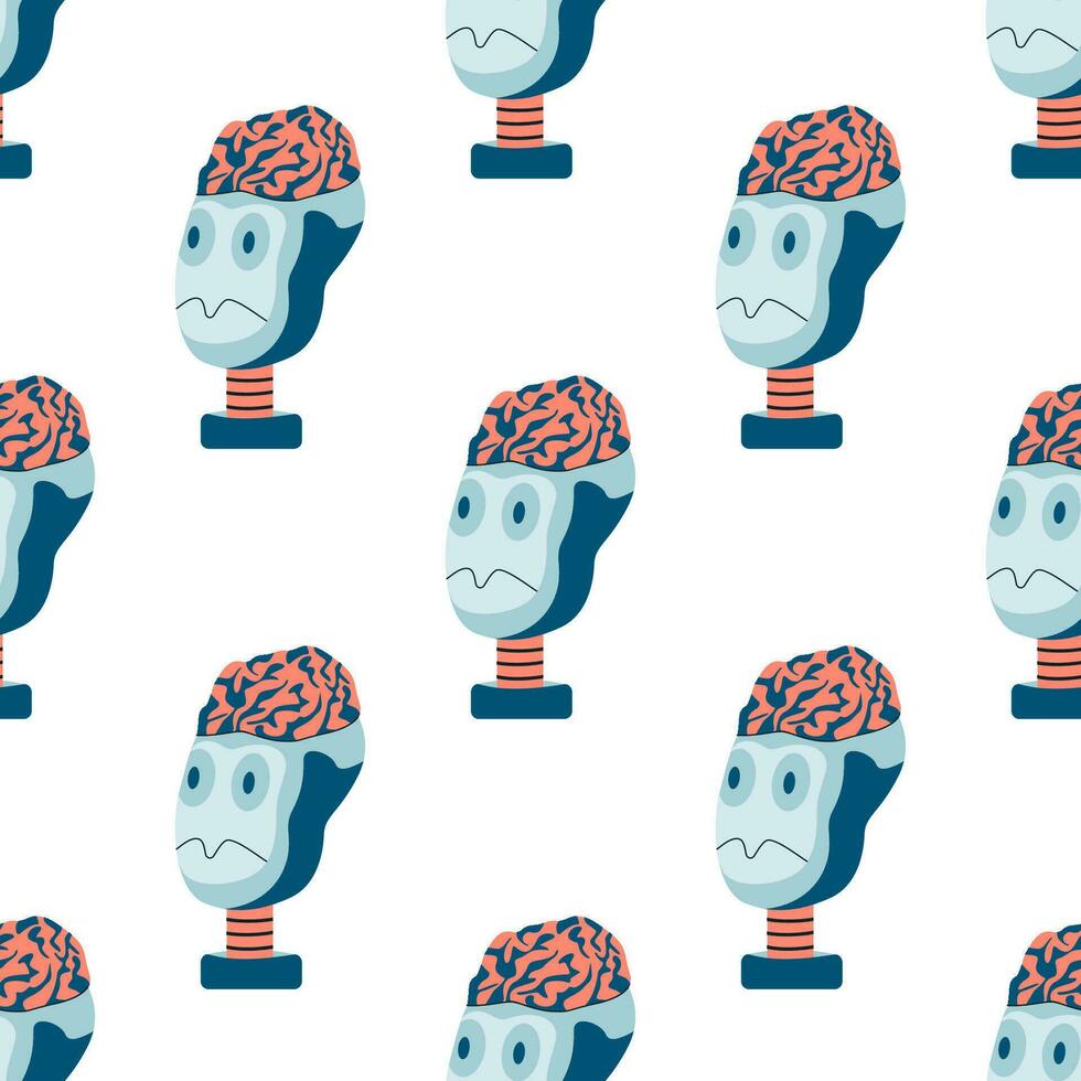 Technology seamless pattern with humanoids robots. vector