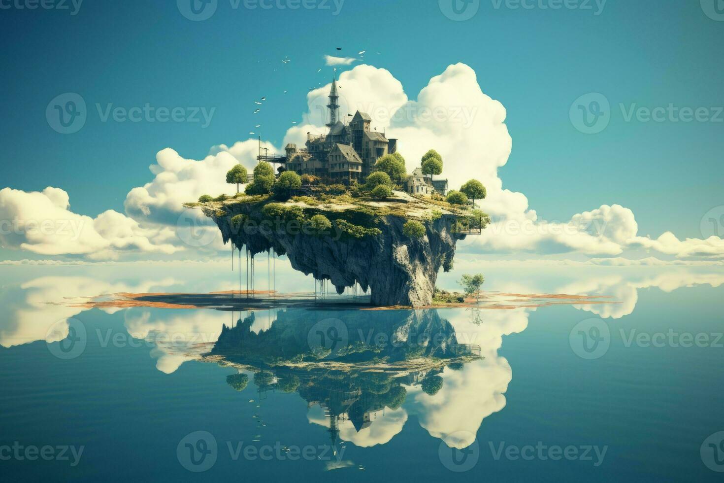 Ethereal Floating island clouds. Generate Ai photo