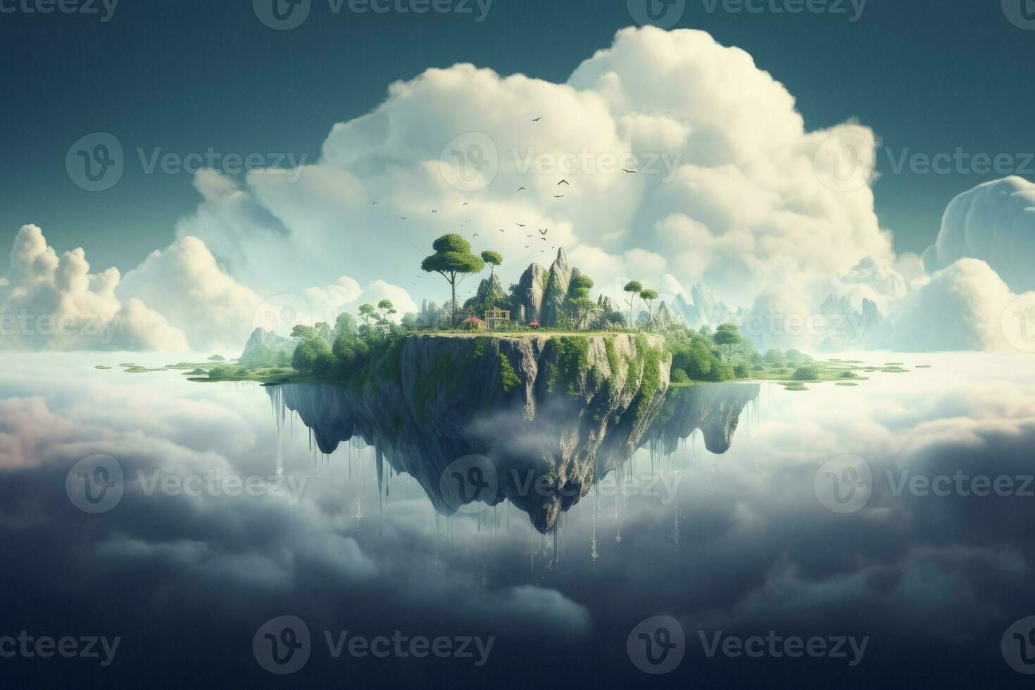 Floating island clouds. Generate Ai photo