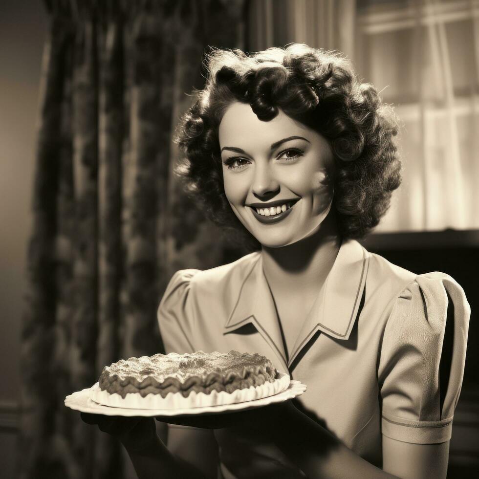 Woman serving a slice of pie photo