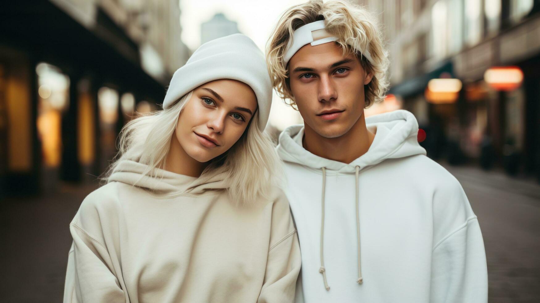 Young couple in trendy streetwear photo