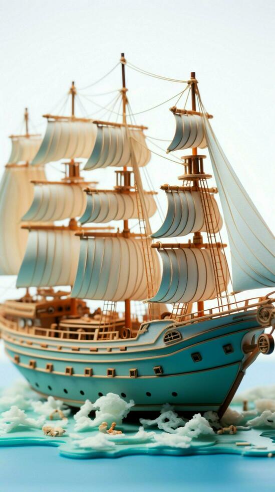 Sailing the world s seas, boat on globe map, white background Vertical Mobile Wallpaper AI Generated photo