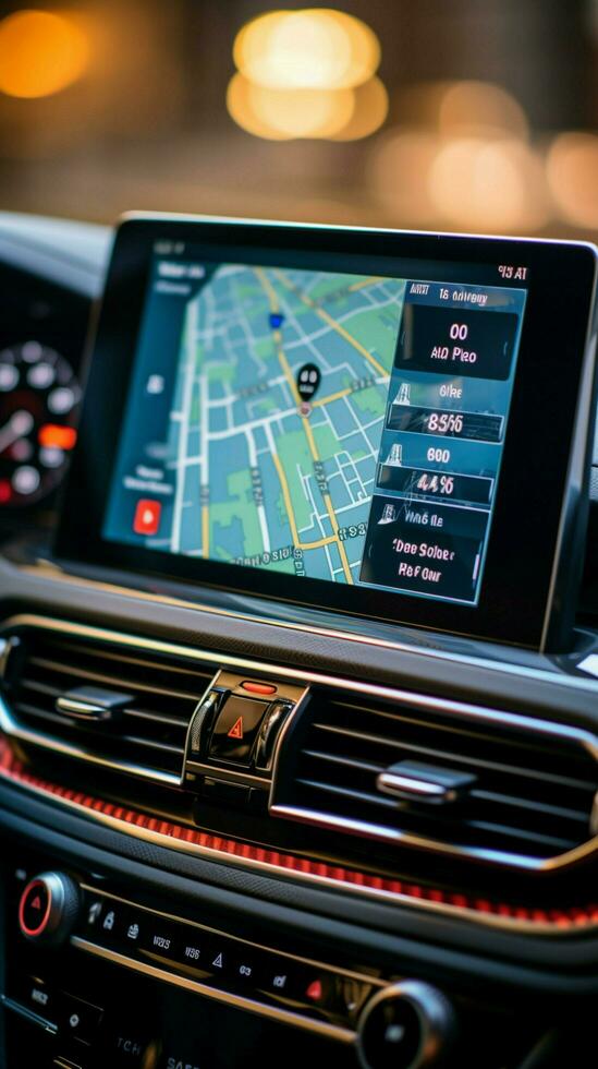 Smartphone as car navigator, displaying GPS map for smooth driving Vertical Mobile Wallpaper AI Generated photo