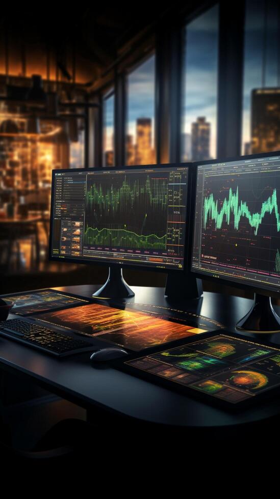 Trading trends visualization Graphic displaying stock market or forex trading data Vertical Mobile Wallpaper AI Generated photo