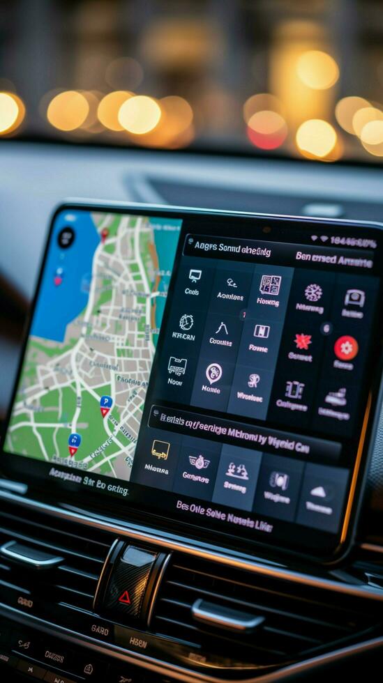 teléfono inteligente como coche navegador, mostrando GPS mapa para suave conducción vertical móvil fondo de pantalla ai generado foto
