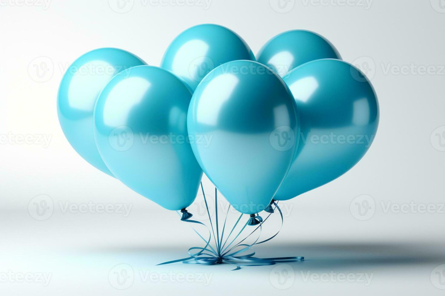 aislamiento de felicidad despreocupado azul globo suspendido en un limpiar blanco antecedentes ai generado foto