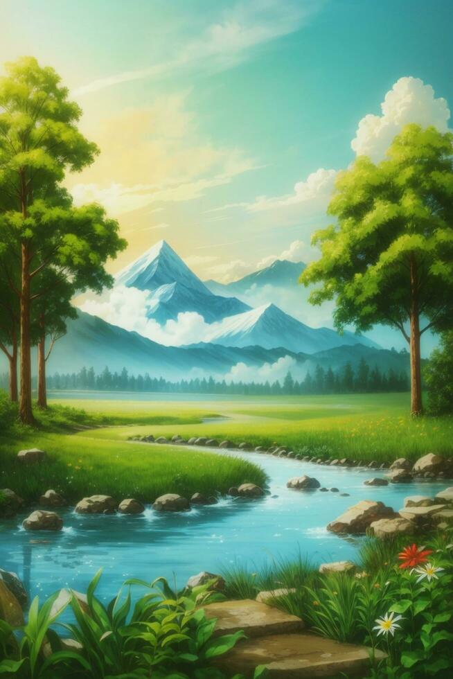 A river flowing background AI Generated photo