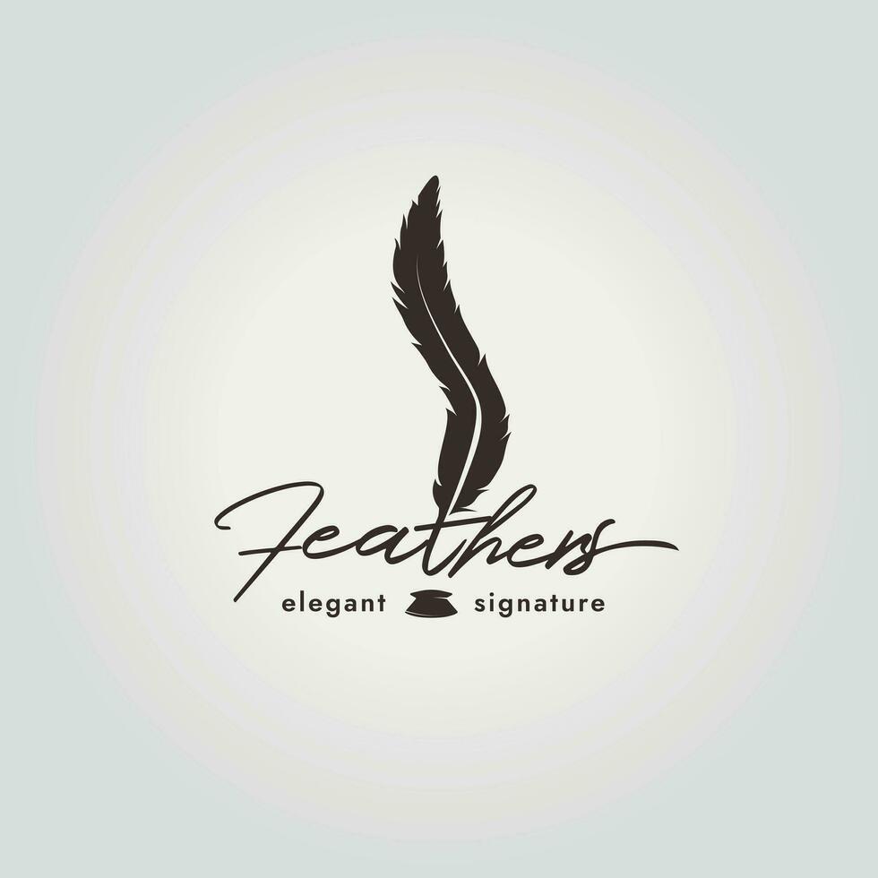 simple feather with ink logo icon design illustration vector