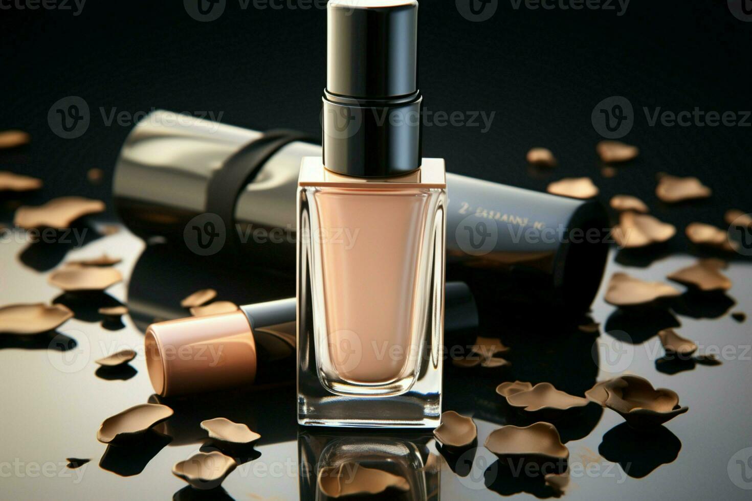 Essence and elegance merged Still life presentation of foundation product with thoughtful branding. AI Generated photo