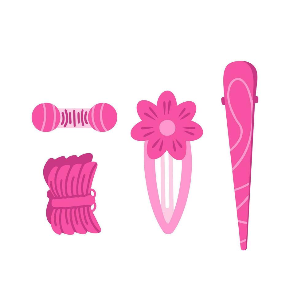 retro hair pins, flower and butterfly hairpin, accessories of 2000s. Illustration for background, packaging. Image can be used for greeting card and poster. Isolated on white background. vector