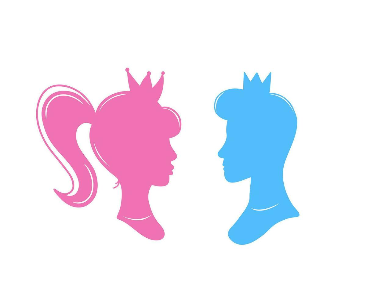 prince and princess, silhouette. Illustration for printing, backgrounds, covers and packaging. Image can be used for greeting cards, posters, stickers and textile. Isolated on white background. vector