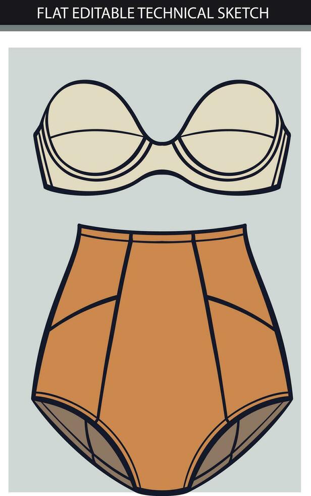 Vector illustration of a set of women's underwear in beige color