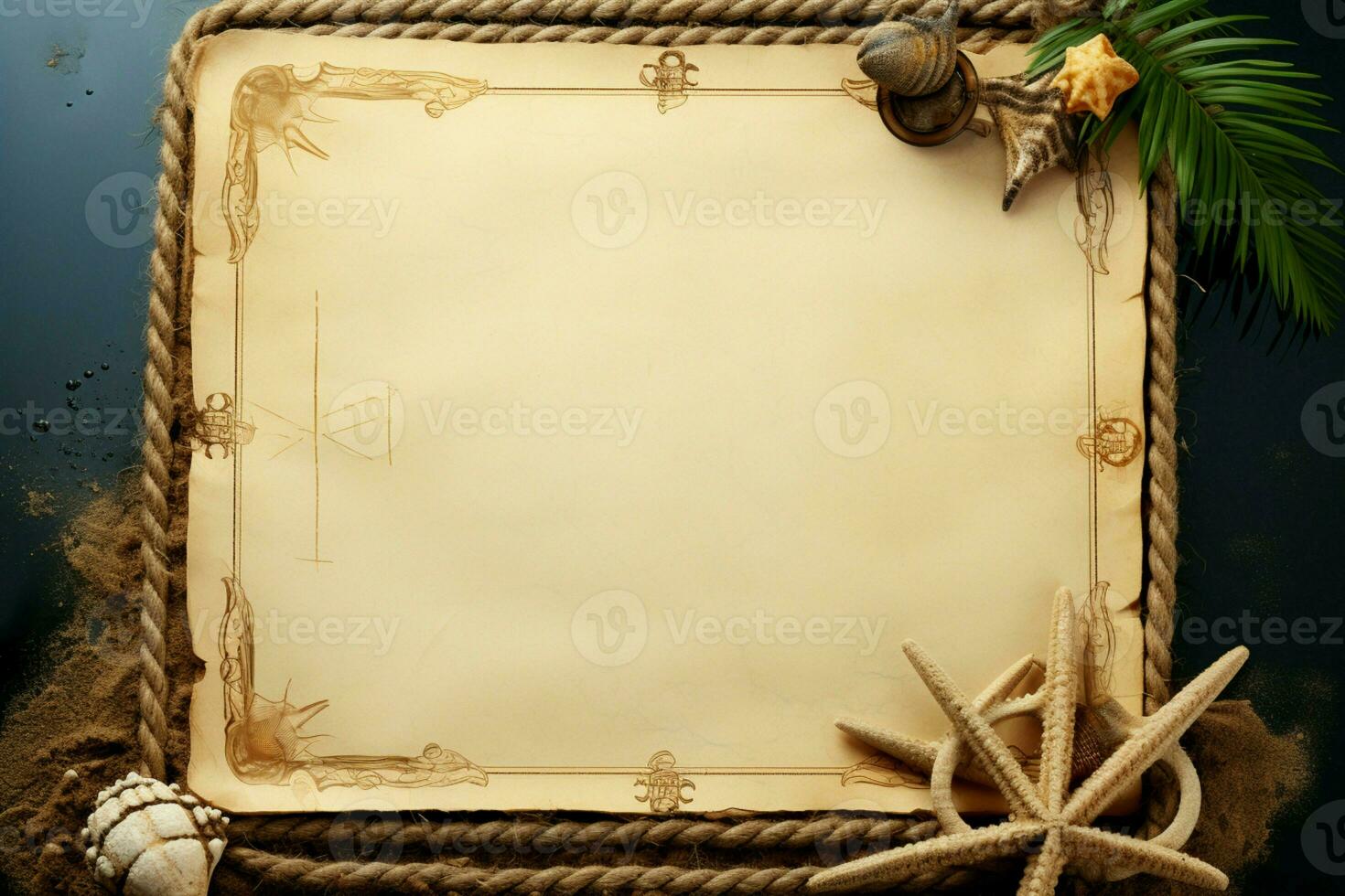 Seafaring touch Blank paper sheet adorned with a delicate nautical rope border AI Generated photo