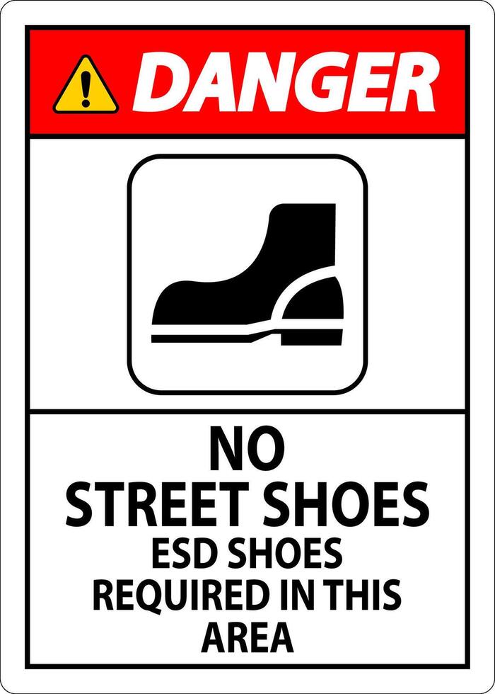 Danger Sign No Street Shoes, ESD Shoes Required In This Area vector