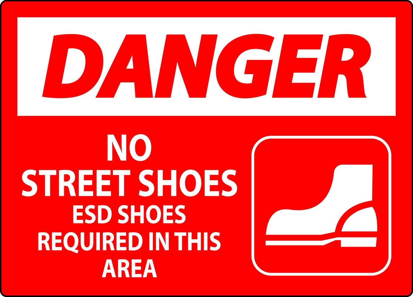Danger Sign No Street Shoes, ESD Shoes Required In This Area vector