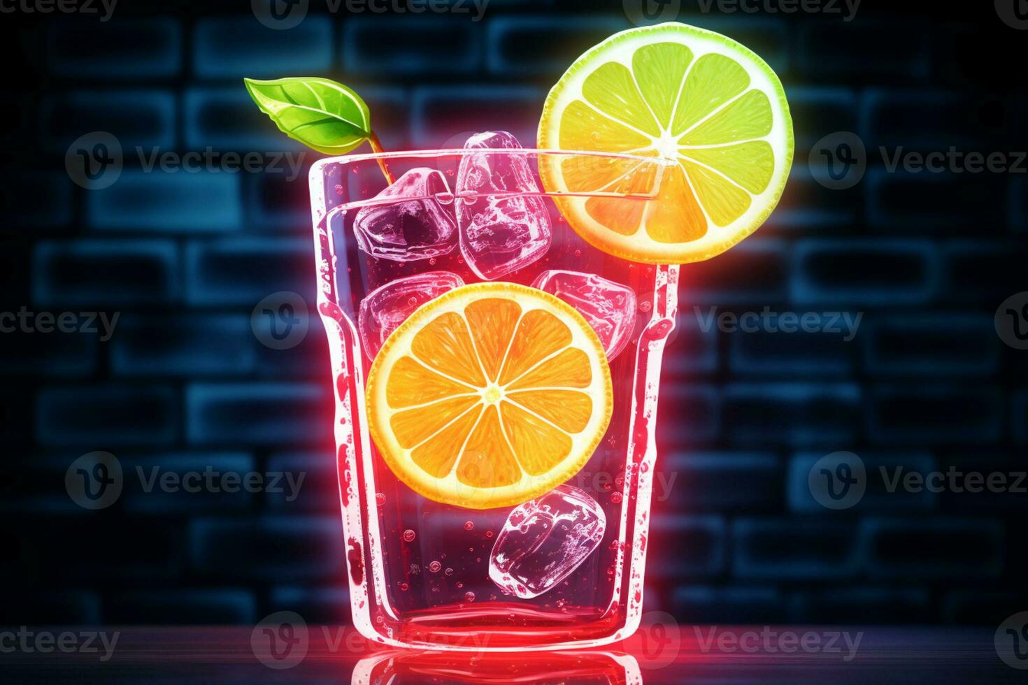 Neon lemonade icon radiates, epitomizing refreshing zest in modern beverage experiences. AI Generated photo