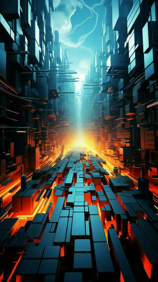 Tech infused comic dream Abstract futuristic elements in a flat comic style environment Vertical Mobile Wallpaper AI Generated photo