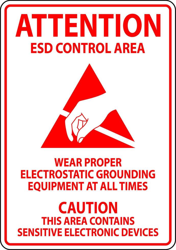 ESD Control Area Sign Attention - Wear Proper Electrostatic Grounding Equipment At All Times. Caution This Area Contains Sensitive Electronic Devices vector