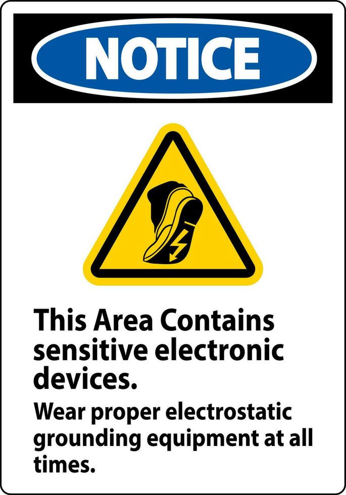 Notice Sign This Area Contains Sensitive Electronic Devices, Wear Proper Electrostatic Grounding Equipment At All Times vector